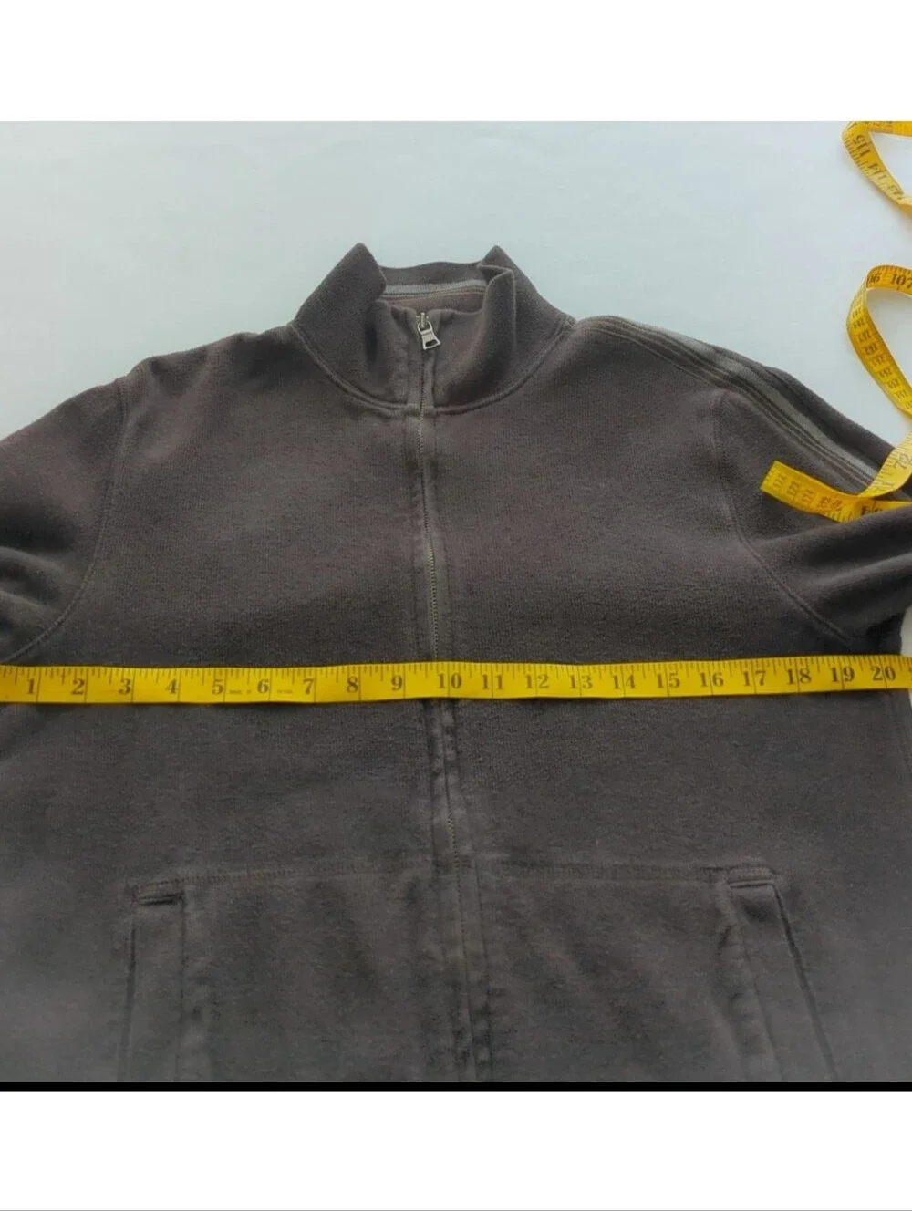 Banana Republic Gray 100% Cotton Full Zip Sweater Striped Accent On Sleeve Sz M